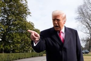 United States President Donald Trump talks to reporters  on the South Lawn of the White House on February 22, 2025 in Washington, DC before his departure to deliver remarks at CPAC. Credit: Yuri Gripas / Pool via CNP / MediaPunch